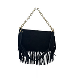 Leather Bag Black & Brown with Fringe