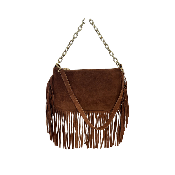 Leather Bag Black & Brown with Fringe