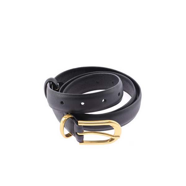 Black Leather Belt With Gold Buckle