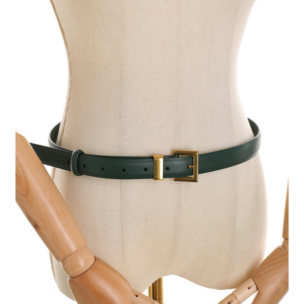 Green Leather Belt With Gold Buckle