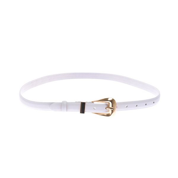 White Leather Belt With Gold Buckle