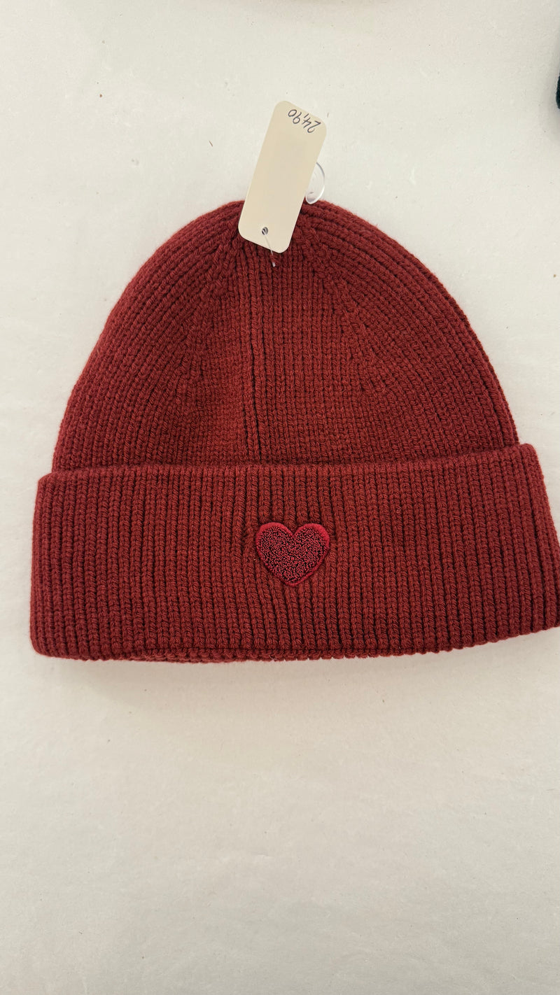 Beanie Heart-Wine Red