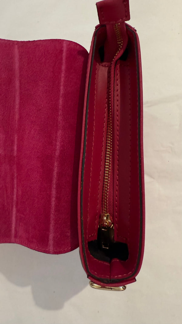Runde Schultertasche aus Leder und Wildleder in Pink