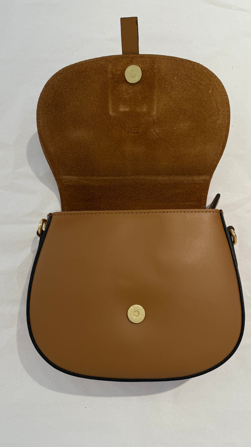 Runde Schultertasche aus Leder und Wildleder in Braun