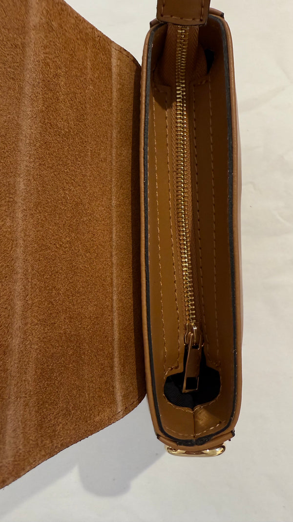 Runde Schultertasche aus Leder und Wildleder in Braun